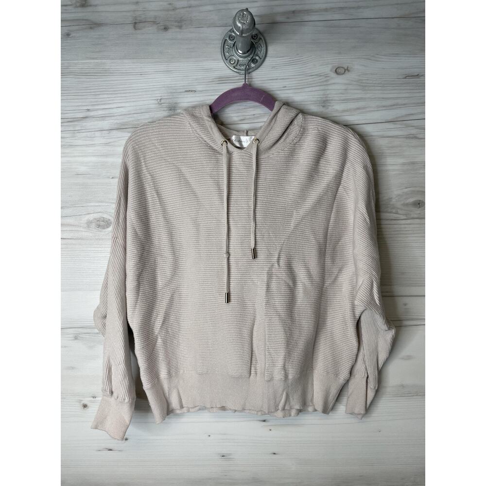 Chelsea & Theodore‎ Womens Medium Beige Ribbed Knit Hooded Pullover Sweater M